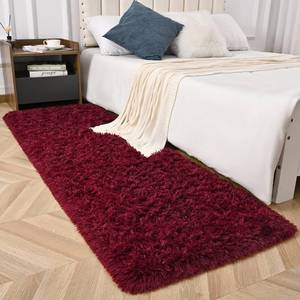 lot 17280 image: Zedrew Burgundy Red Runner Area Rugs for Bedroom Living Room, 2x4 Feet Fluffy Bedside Rugs, Soft Shaggy Carpet for Kids Room Nursery, Cute Furry Rugs for Girls Boys Dorm Room Home Decor