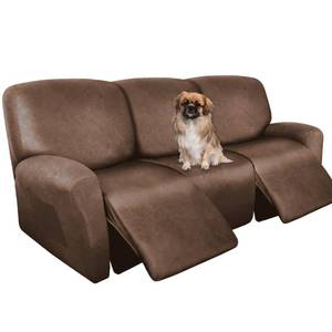 lot 17287 image: ANARACHON Recliner Couch Cover Leather Look Recliner Sofa Covers for 3 Cushion Reclining Sofa Slipcovers 8-Pieces Furniture Protector Spandex Fabric Washable (3 Seater, 01 Brown)