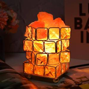 lot 18202 image: Natural Himalayan Pink Salt Lamp, Dimmable Single Lighting, Plug-in Powered, Crystal Salt Rock Lamp, Glow Night Light for Bedroom Office, UL & ETL Certified Cord (Crystal Cube)