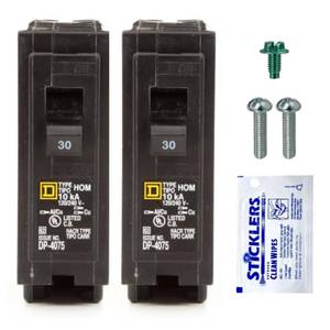 lot 18206 image: FalconSupply Genuine Square D HOM130 Circuit Breaker Kit Bundle (2 Pack), 30 Amp (30A) Single Pole, 120V, 10kAIC, UL Listed, Plug-On for Homeline Load Centers & Panel Box, New Replacement
