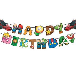 lot 18207 image: IndoTribe Colorful Cartoon Theme Happy Birthday Banner - 10ft, Pre-Assembled Video Game Birthday Decorations Gaming Birthday Party Decorations Video Game Backdrop for Kids