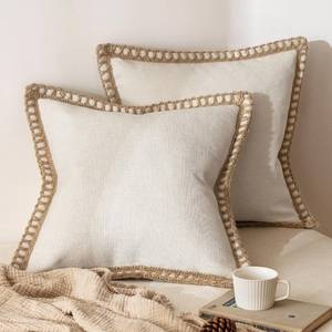 lot 18216 image: MIULEE Pack of 2 Decorative Throw Pillow Covers Modern Farmhouse Outdoor Pillow Covers Neutral Linen Burlap Cushions for Couch Bed Living Room Sofa, Natural White 18 x 18 inches 45 x 45 cm