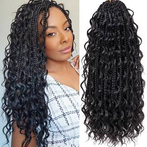 lot 18230 image: Miuric Boho Box Braids Crochet Hair or Black Women 18 Inch 7 Packs Goddess Box Braids Crochet Hair with Curly Ends Honey Blonde Pre Looped Bohomian Synthetic Crochet Braiding Hair Extensions,30