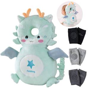 lot 18233 image: Feidoog Baby Head Protector Cushion Backpack with 3 Knee Pads for Walking & Crawling,Blue Dragon