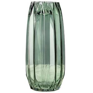 lot 19656 image: Lucky Bird Green Ribbed Glass Vase - Modern TallShort Centerpiece for Flowers, Candles & Decor (H12.0inch)