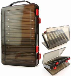 lot 19666 image: Double-Sided Fishing Lure Hook Tackle Box Visible Hard Plastic Clear Fishing Lure Bait Squid Jig Minnows Hooks Accessory Storage Case Container (Brown 14 Slots)