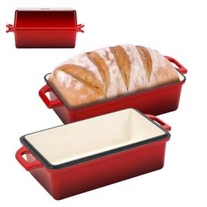 lot 19667 image: Northriver Casting 9x5 Inch Enameled Cast Iron Bread Loaf Pan with Lid, Perfect Sourdough Baking Pans  Even Heat Distribution for Homemade Bread, Cake, Meatloaf��2 Piece set��Red