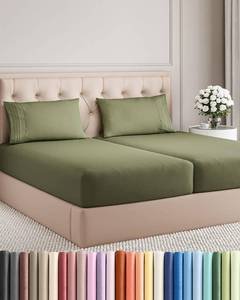 lot 19678 image: Split King Size 5 Piece Sheet Set - Comfy Breathable & Cooling Sheets - Hotel Luxury Bed Sheets for Women & Men - Deep Pockets, Easy-Fit, Soft & Wrinkle Free Sheets - Sage Green Oeko-Tex Bed Sheet Set