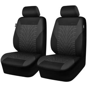 lot 19679 image: CAR PASS Emboss Tyre Front Seat Covers, Universal Fit Elastic Breath Premium Cloth seat Covers Front Seats only for Truck SUV Sedan, Airbag Compatible, Charcoal on Black