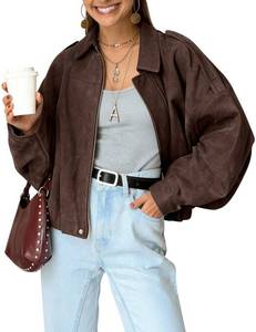 lot 19685 image: Kissonic Womens Oversized Jackets Faux Suede Bomber Jacket Lapel Pilot Cropped Casual Coat for Streetwear Outerwear(Coffee-M)