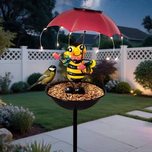 lot 19691 image: Solar Bird Feeder Garden Decor, Outdoor Bee Solar Lights with Umbrella, Hummingbird Feeder Decorative Path Lights Yard Art Ornament Bird Feeder (bee)