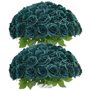 lot 19695 image: IUKnot 50pcs Emerald Green Roses Artificial Flowers Bulk,Fake Roses Silk Flower with Stems Realistic Flowers for Wedding Centerpiece Home Party Decor