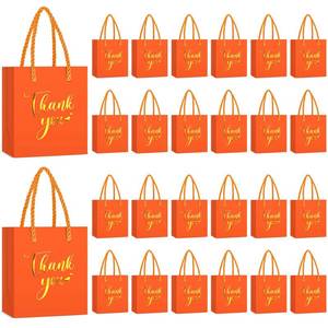 lot 19700 image: Honoson 30 Pcs Mini Gift Bag with Handle 4 x 2.75 x 4.5 Small Thank You Bag Foil Paper Tote for Wedding Baby Shower Birthday Graduation and Fathers Day Party Favors(OrangeGold)
