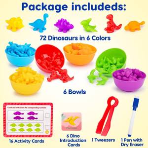 lot 19702 image: Counting Dinosaurs Montessori Toys for 3 4 5 Years Old Boys Girls Toddler Manipulatives Preschool Learning Activities Kindergarten Educational Sensory Fine Motor Skills Toys for Kids Ages 2-4 3-5 4-8 (Open Box, May Be Missing Pieces)