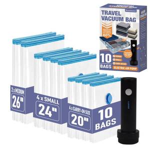 lot 19704 image: Travel Vacuum Storage Bags with Rechargeable USB Air Pump, Space Saver Vacuum Seal Bags for Luggage, Sealer Compression for Clothes, Comforters, Blankets, Bedding, 10 Combo