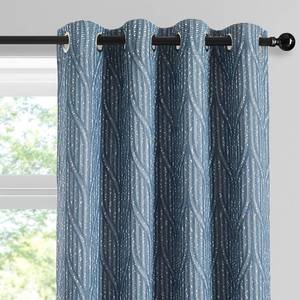 lot 19705 image: Drapexpert Blue and White 100% Blackout Geometric Jacquard Curtains - Thermal Insulated Noise Reducing Drapes for Bedroom and Living Room, 52 x 108