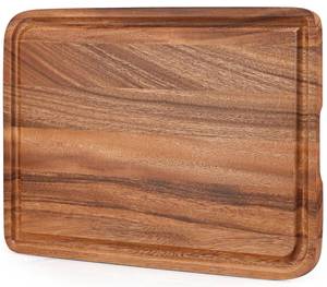 lot 19706 image: Acacia Wood Cutting Board for Kitchen - Caperci Organic Wooden Chopping Serving Board with Deep Juice Groove for Meat (Butcher Block) Veggies, Fruit and Cheese, 17 x 12