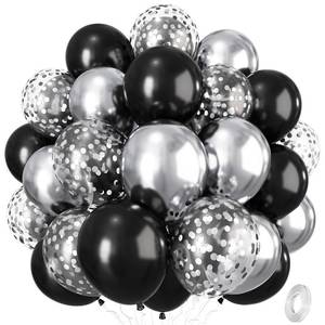 lot 20114 image: Black and Silver Balloons, 12 Inch Metallic Chrome Black Silver Confetti Latex Helium Balloons for Men Boys Birthday Baby Shower Wedding Engagement Halloween New Year Bachelorette Party Decorations
