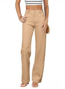 lot 20116 image: Sidefeel Jeans for Women High Waisted Stretchy Wide Leg Trendy Loose Straight Leg Zimbaplatinum Denim Pants Khaki Size 4