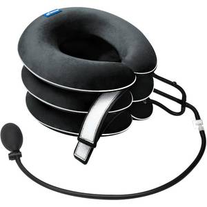 lot 20126 image: Cervical Neck Traction Device for Neck Pain Relief - Inflatable Neck Stretcher Collar for Decompression - Best Home Use Neck Brace Pump (Black Plush)