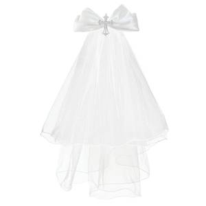 lot 20136 image: NEZLOP First Communion Veil crystal Cross and Bow Veil for First Communion Dress Up Chapel Baptism
