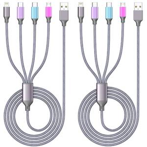 lot 20141 image: Multi Charging Cable 4ft 2Pack 4 in 1 Charger Cord,Doub Tyep-C Multiple Rapid Nylon Braided Cable USB Charging Cable Multi Phone Charger Cord with Type C Micro Lightning USB Connectors for Cell Phones (One Only)