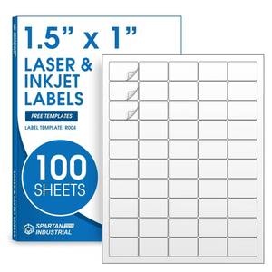 lot 20149 image: 1.5 X 1 Matte White Printable Address Labels (100 Sheets, 5000 Labels) Mailing Labels and Barcode Stickers for Laser & Inkjet Printers - Spartan Industrial Template R004