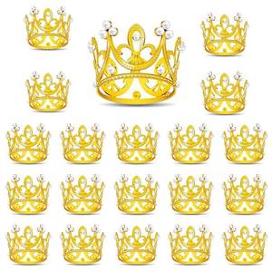 lot 20153 image: Qhinaster 20 Pcs Crown Cake Topper Tiny Crown Tiara Cake Ornaments Mini Baby Crown Cake Cupcake Decoration for Baby Shower Princess Themed Birthday Wedding Party (gold)