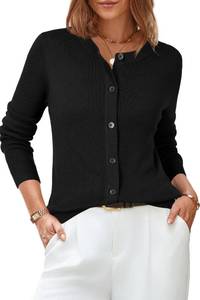 lot 20166 image: Arach&Cloz Womens Cardigan Sweaters 2026 Soft Layering Essential Knit Long Sleeve Crew Neck Button Down Lightweight Top Fashion Outfits Summer Spring Business Casual Work Black M