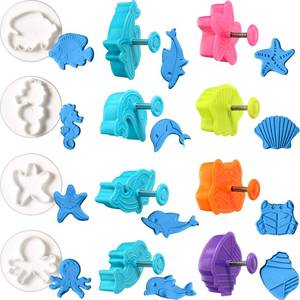lot 20189 image: Patelai 12 Pieces Ocean Animal Cookie Cutters Shapes Fish Seashell Plastic Cookie Cutters with Plunger Stamps Set 3D Under The Sea Creature Pie Cutter Baking Mold Tool for Biscuit Cheese Crust Cake (Open Box, May Be Missing Pieces)