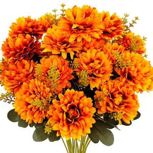 lot 20190 image: Guagb Fall Flowers Artificial Mums 2 Pcs 18 Heads Silk Chrysanthemums Fake Mums Faux Floral Bouquet Arrangements for Home Decor Indoor Outdoors Planter Pots Porch Wedding Autumn Decoration