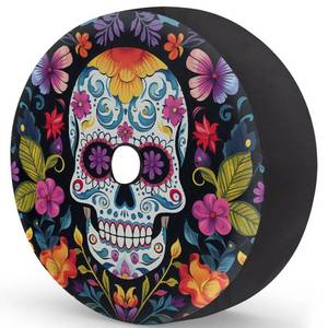 lot 20208 image: Spare Tire Cover with Backup Camera Hole Colorful Sugar Skull Flower Waterproof Tire Cover Fit for Rv SUV Truck Travel Trailer 17inch