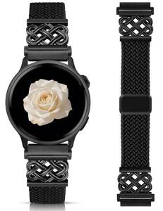 lot 20213 image: Minyee 20mm Magnetic Braided Nylon Band Compatible with Garmin Vivoactive 6Vivoactive 533 Music Elastic Bracelet, Fancy Celtic Knot Stretchy Strap for Venu Sq 2Forerunner 55165245645, Black