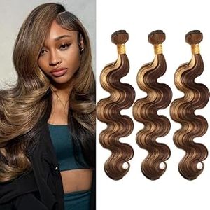 lot 14188 image: 14 16 18Inch Blonde Highlight Bundles Human Hair Honey Blonde Body Wave Bundles Brazilian Virgin Hair Weave 3Bundles Hair Deal��Black and Blonde��#p1b27��