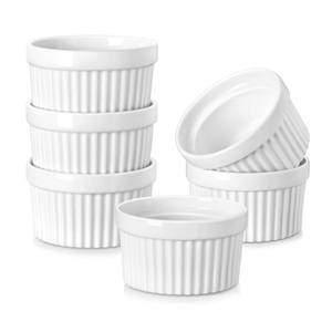 lot 1790 image: MALACASA Ramekins 6 oz Oven Safe, Porcelain Creme Brulee Ramekins Pudding Custard Cups Small Ceramic Souffle Dishes Ramakan Ramiken Ramicans Baking Bowls Set of 6, White, Series RAMEKIN-DISH