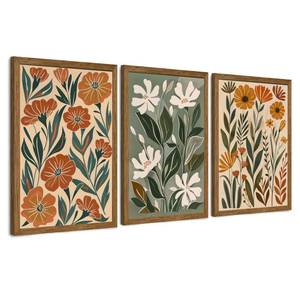 lot 1796 image: InspiredHues 3 Piece Abstract Boho Floral Canvas Wall Art, Green Beige Flower Market Wall Decor, Minimalist Colorful Botanica Artwork Prints for For Living Room Bedroom Office 12x16 Inch Wood Framed
