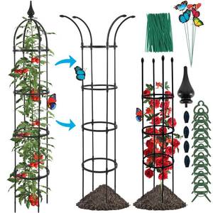 lot 1798 image: WellSign Garden Obelisk Trellis for Climbing Plants Outdoor, 6.6ft Tall Rustproof Coated Metal Plant Support with Garden Twist Tie for Tomato Cucumber Ivy Vines Rose Potted Plant Trellis 1 Pack