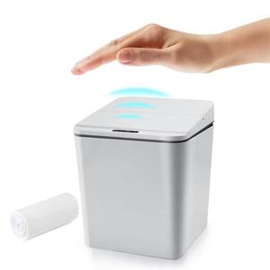 lot 1799 image: FEBHBRQ Automatic Small Countertop Trash Can with Lid, 1.5 Gal6L Toucheless Mini Waste Bin for Office DeskBedside TableCoffee Bar -Batteries, Grey