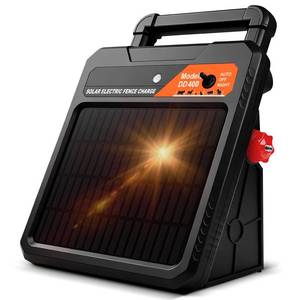 lot 1823 image: 20 Mile Solar Electric Fence Charger, 0.4J Output Solar Fence Kit 10.2 KV Max Voltage, 12V4.5Ah Battery, Portable Solar Fence Energizer for Livestock & Garden Protection, Includes Alligator Clip