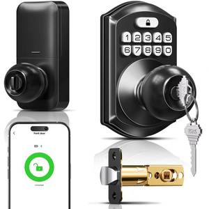 lot 1832 image: TEEHO TE018 Smart Door Knob with Keypad, App Control, Keyless Entry Digtal Door Lock with Handle, Remote Share One-Time Code, Auto Lock, Easy Installation for Front Door, Bedroom, Rental, Matte Black