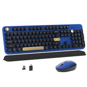 lot 1839 image: MPTOG Colorful Wireless Computer Keyboard and Mouse Combo with Round Typewriter Keycaps, Retro Design, Power Switch, Ergonomic Design, 2.4GHz Wireless for Windows, Mac, PC(Black-Blue)