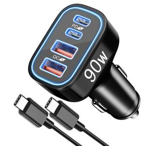 lot 2223 image: 90W 4-Port USB C Super Fast Car Charger for Samsung Galaxy S26S25S24S23S22 Ultra, iPhone 171615 Pro Max, Android, Type C Fast Charging Car Phone Charger Adapter Accessories  3FT USB-C Cable