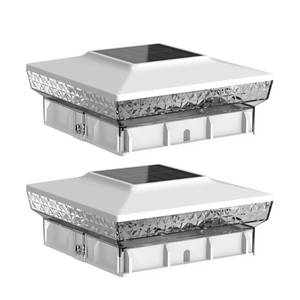 lot 2269 image: KEILAIMO Solar Post Cap Lights, 2 Pack Upgraded Outdoor Deck Fence Post Solar Lights for 4x4 5x5 WoodVinyl Posts, IP65 Waterproof, 10-12 Hours WarmCool White Glow for GardenPatioPorch - White