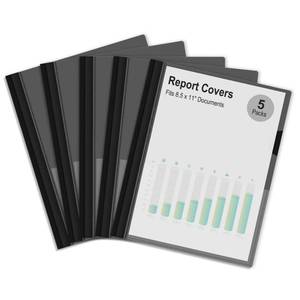 lot 2270 image: Ndsox 5 Packs Clear Front Report Covers with 3-Prong Fasteners, Plastic Project Presentation Folders Resume Document Covers with Black Back for 8.5 x 11 Letter Size Paper for School Office Business
