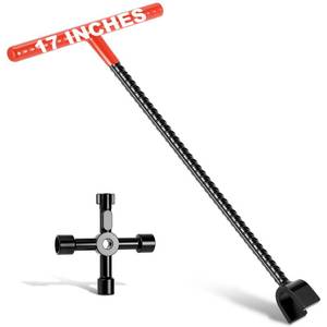 lot 2272 image: 17 In Professional Water Meter Key Shut off Tool with 4-Way Utility Keys, Sturdy Water Meter Keys, Wrench T-handle & U-Head for Curb Main and Water Meters, Underground StopWaste Valves (17 in)