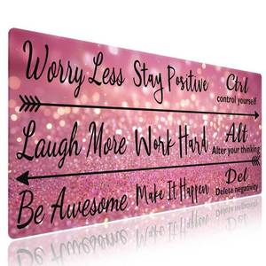 lot 2281 image: Wknoon Extra Large Gaming & Office Mouse Pad (31.5 x 11.8) �� Inspirational Quote Stay Positive Work Hard & Pink Glitter Design, Premium Anti-Slip XXL Desk Mat with Durable Stitched Edges