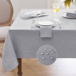 lot 2289 image: Softalker Extra Long Table Cloth Grey 60 x 144 inch Rectangular Faux Linen Tablecloth Outdoor Waterproof Stain and Wrinkle Resistant Table Cover for Spring Party Picnic Camping Decor Vintage Tabletop