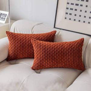 lot 2311 image: Kevin Textile Fall Lumbar Throw Pillows Cover Autumn Decorative Cushion Covers for ChairSofaBedCar Comfortable Corduroy Striped 12 x 20 Inches Burnt Brick Double Pieces