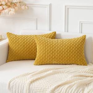 lot 2319 image: Kevin Textile Throw Pillow Covers Soft Corduroy Decorative Set of 2 Boho Striped Pillow Covers Pillowcases Farmhouse Home Decor for Couch Bed Sofa Living Room 12x20 Inch Mustard Yellow