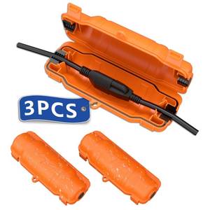 lot 2341 image: 3 Pack Outdoor Extension Cord Safety Cover with Waterproof Seal IP54 Water-Resistant, Weatherproof Electrical Connection Box with 2 Latches, Plug, Socket, Holiday Decoration Light, Orange